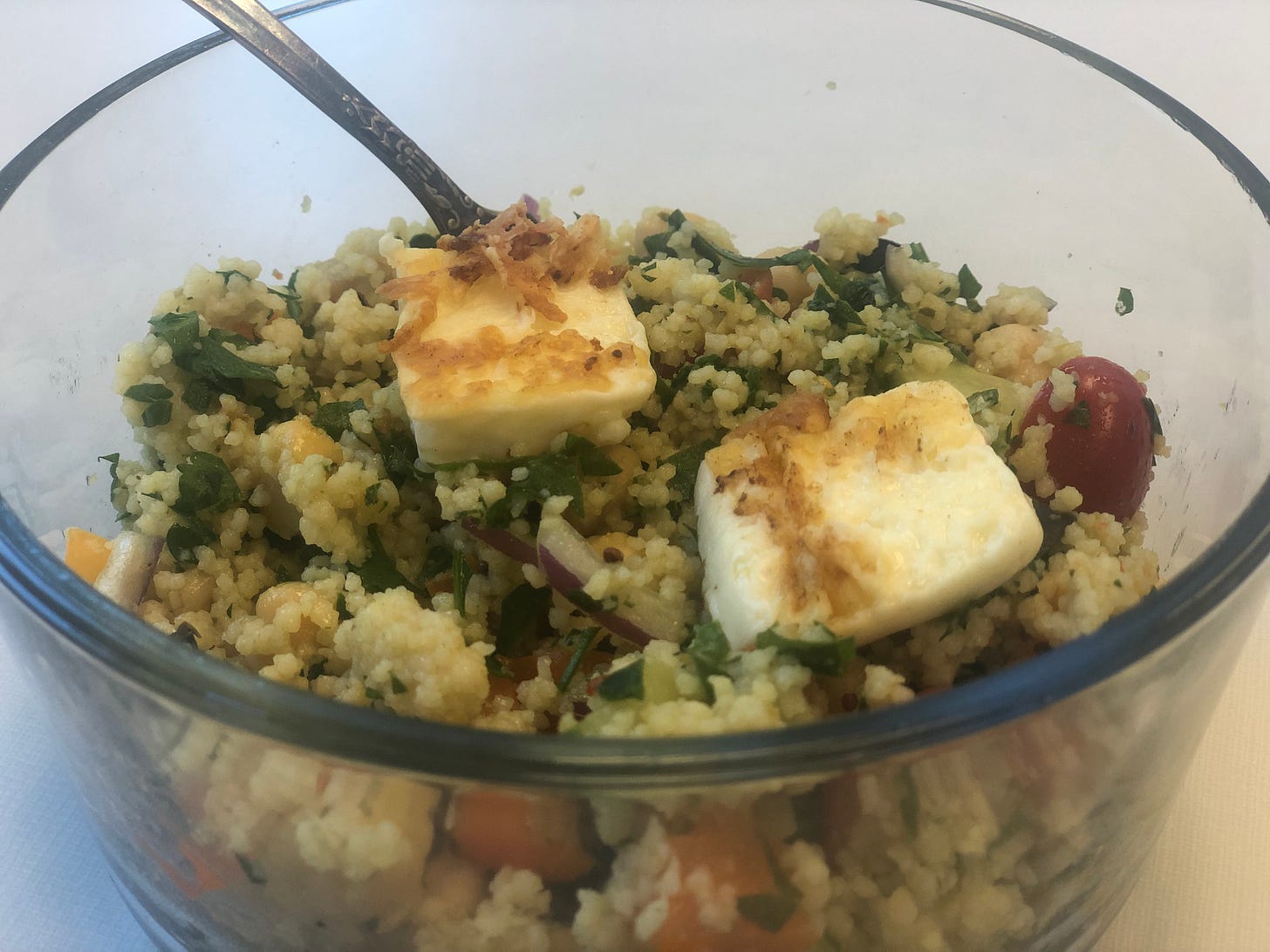 A photo of the recipe Chick Pea and Cous Cous Salad with Fried Halloumi