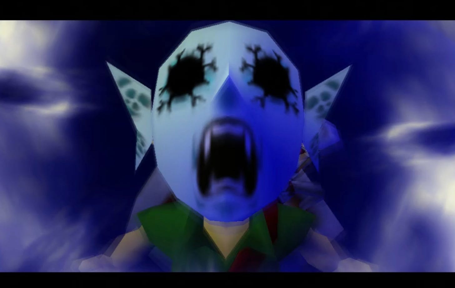 Link putting on the transformative (and seemingly painful) Zora mask.
