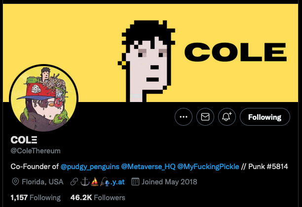 Cole’s Twitter Account