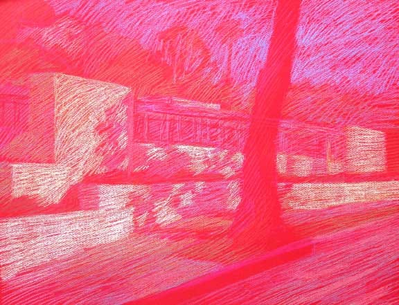Newberry, Neutra House, 2010, pastel on red paper,