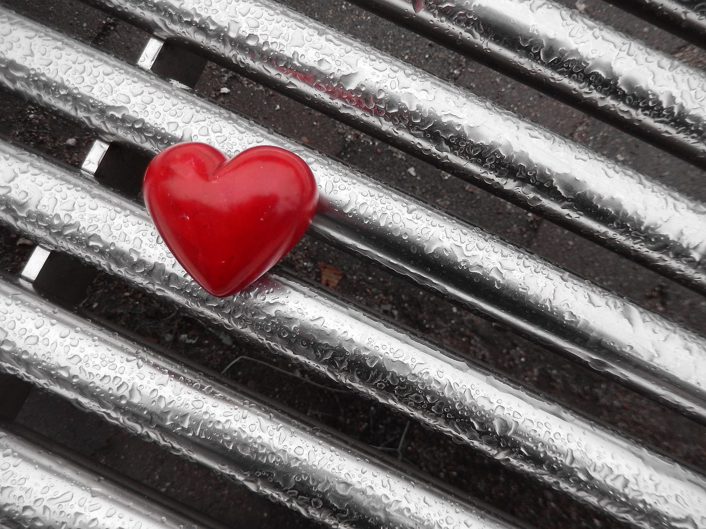 Heart on a metal grating