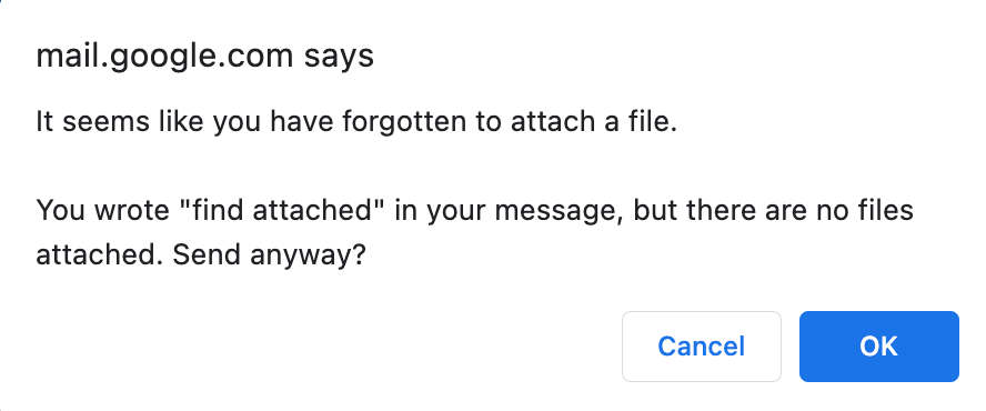 Gmail’s error prevention message