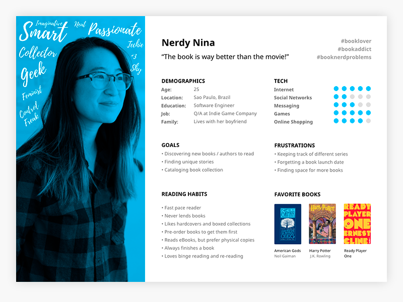 user persona for young book lover