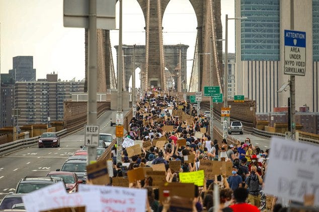 Marchers on the Brooklyn Bridge, June 6, 2020
