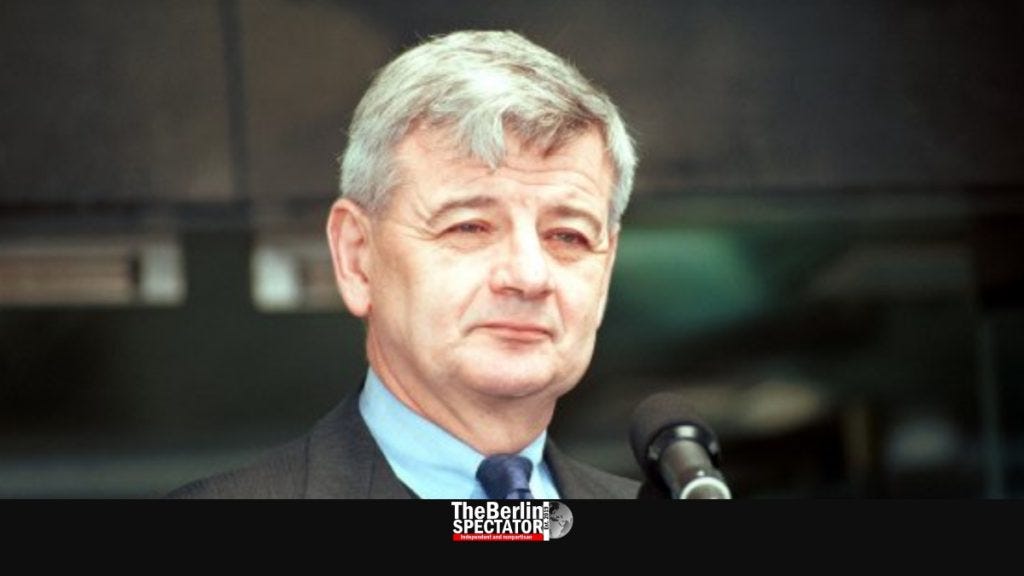 German Foreign Minister Joschka Fischer, holding a press conference in Washington D.C..