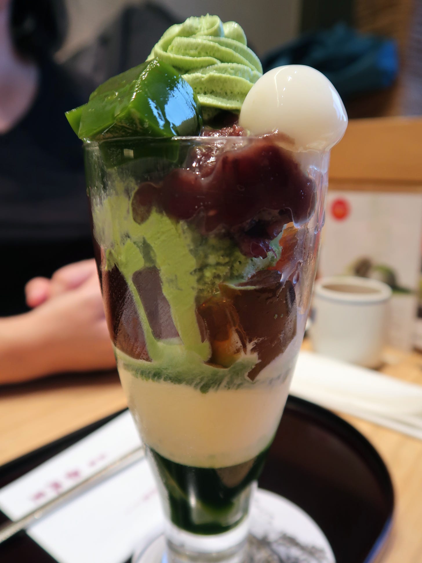 a Japanese matcha parfait in a sundae glass