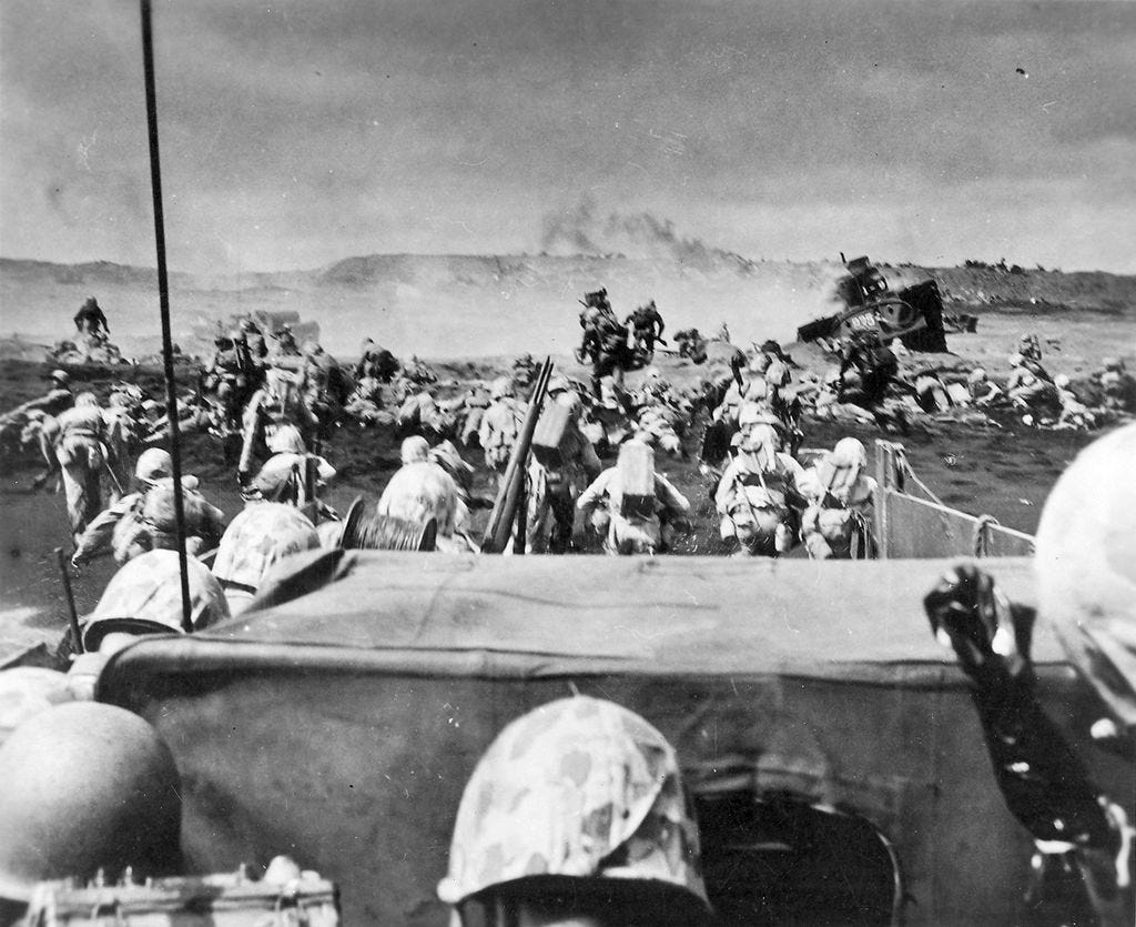 Marines storming the beaches of Iwo Jima