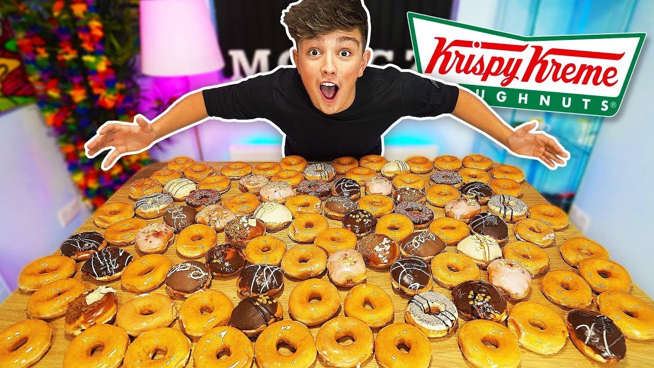 EATING 100 DONUTS CHALLENGE!! *500,000 CALORIES* (Entire Krispy Kreme Menu  World Records) - YouTube