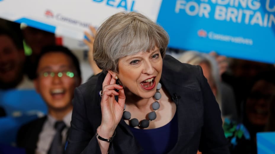 UK PM Theresa May's sliding election polls