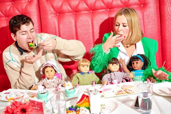 Harry Hill and Serena Kerrigan, both influencers, dined at the American Girl Cafe in Midtown with their dolls.