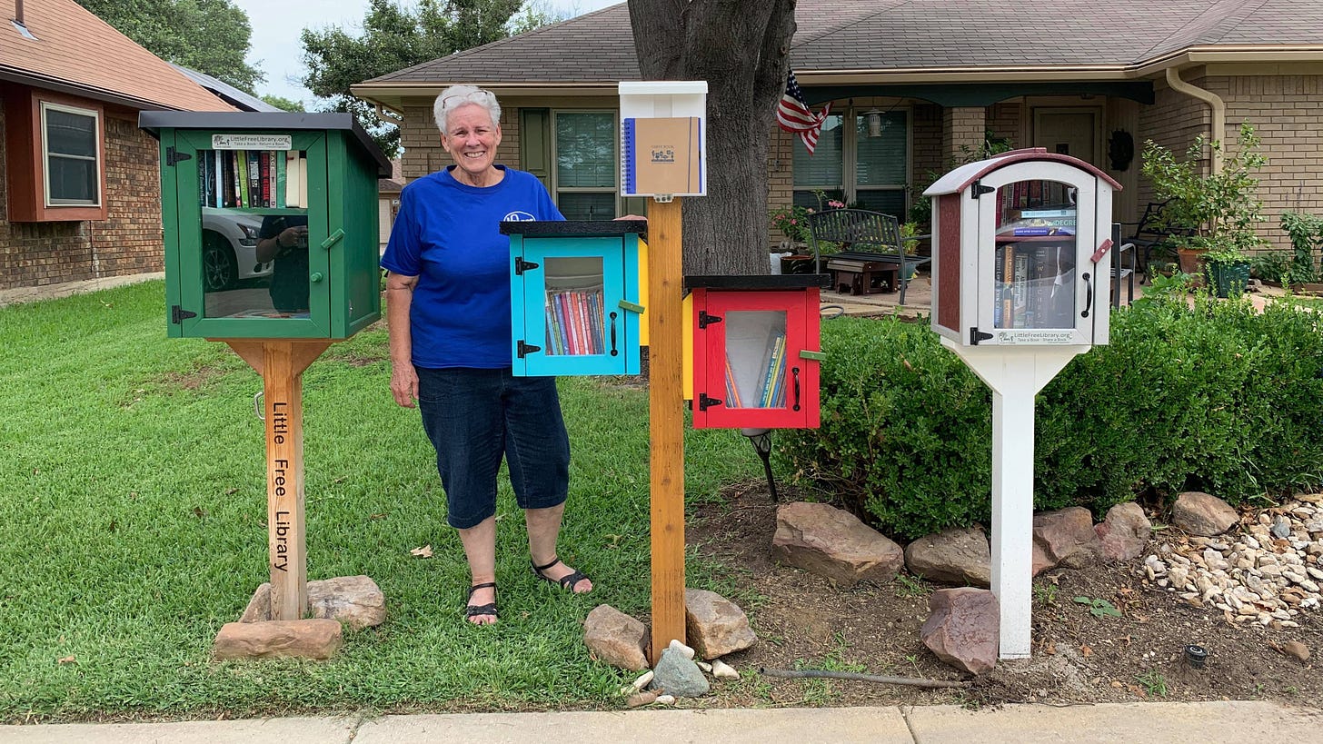 Louise Pontius has an extensive Little Free Library outside her home on Cribbs Drive. (Photo courtesy of Debbie Spray)