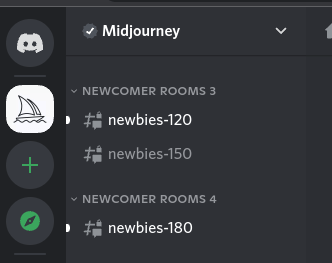Midjourney list of newbies rooms