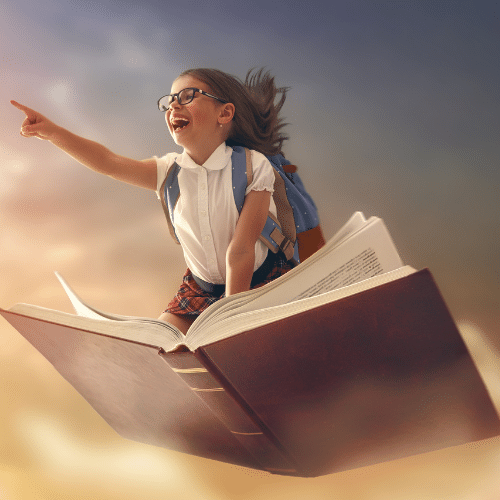 Picture of girl on a flying book
