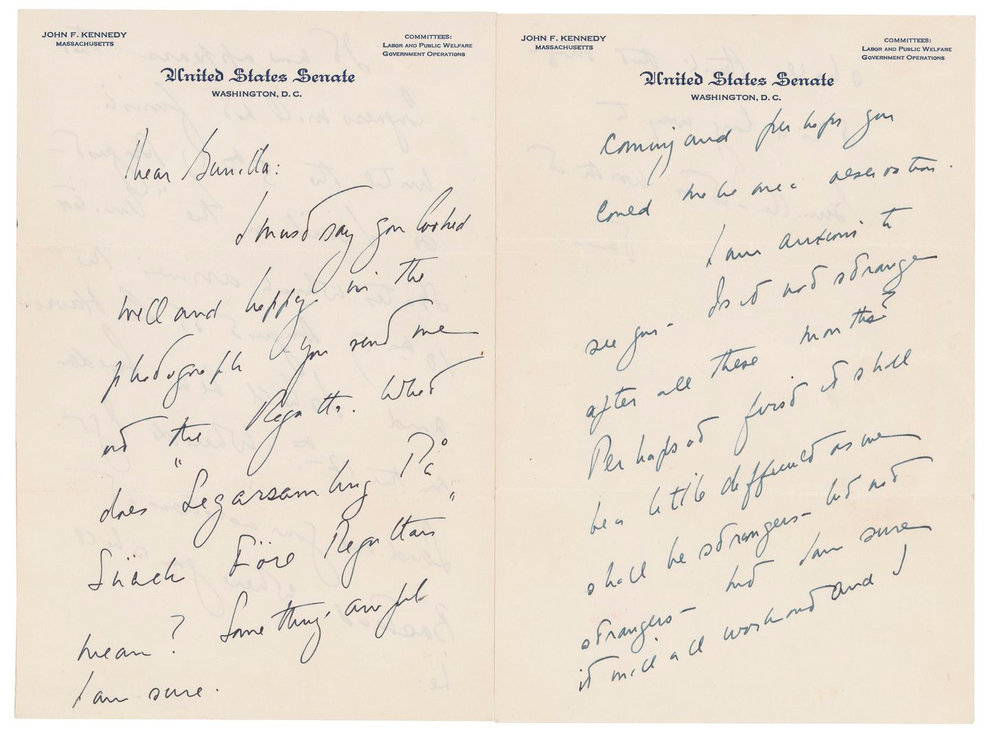 A love letter that John F. Kennedy wrote to a Swedish paramour a few years after he married Jacqueline Bouvier.