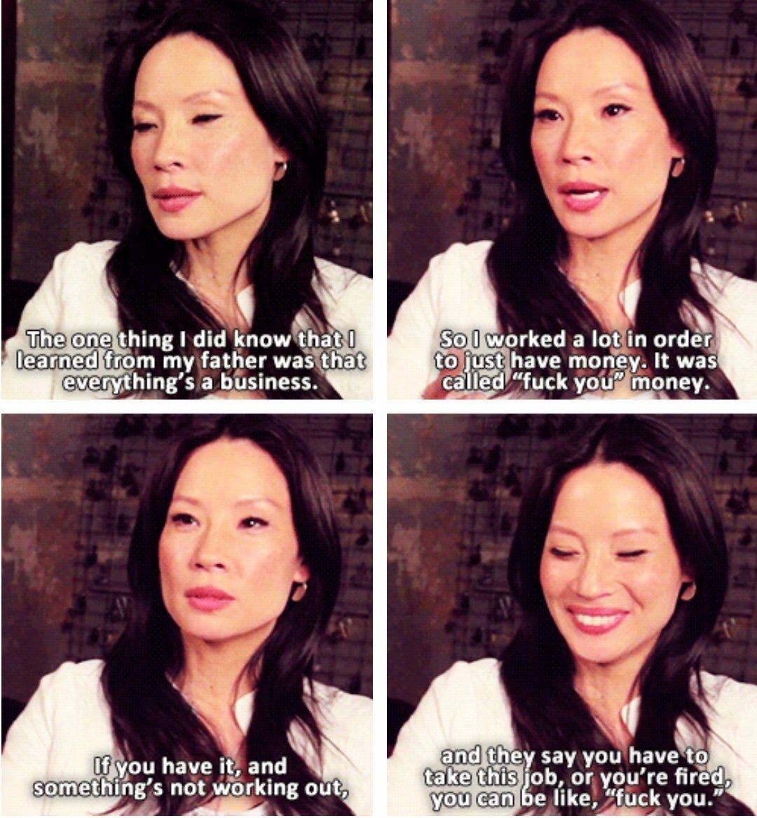 Grace Dee Chin on Twitter: &quot;Lucy Liu has a great quote on this (she calls  it a &#39;fuck you fund&#39;) from when she was doing the press junket for  Sherlock… https://t.co/nzmvZ21czh&quot;