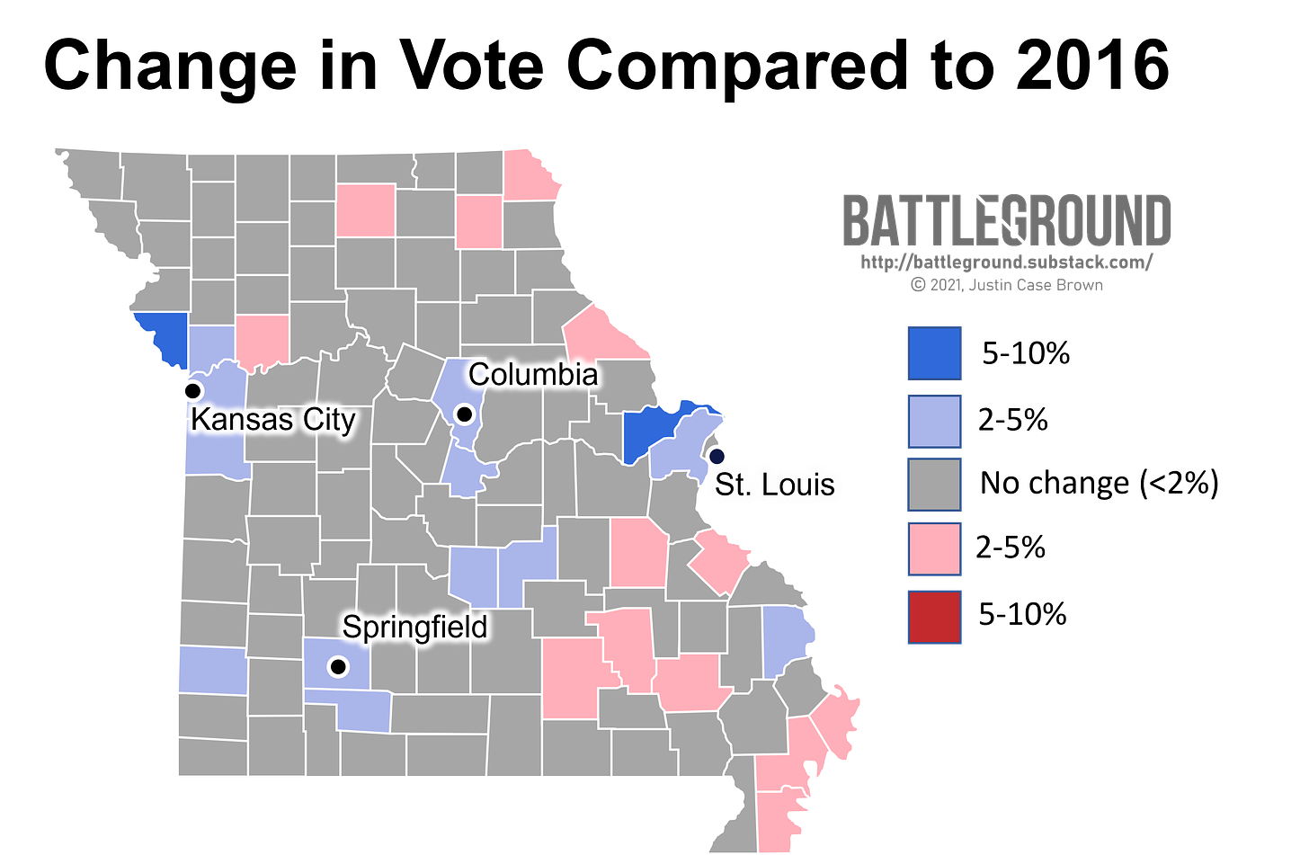 Missouri Change in Presidential Vote, 2016-2020