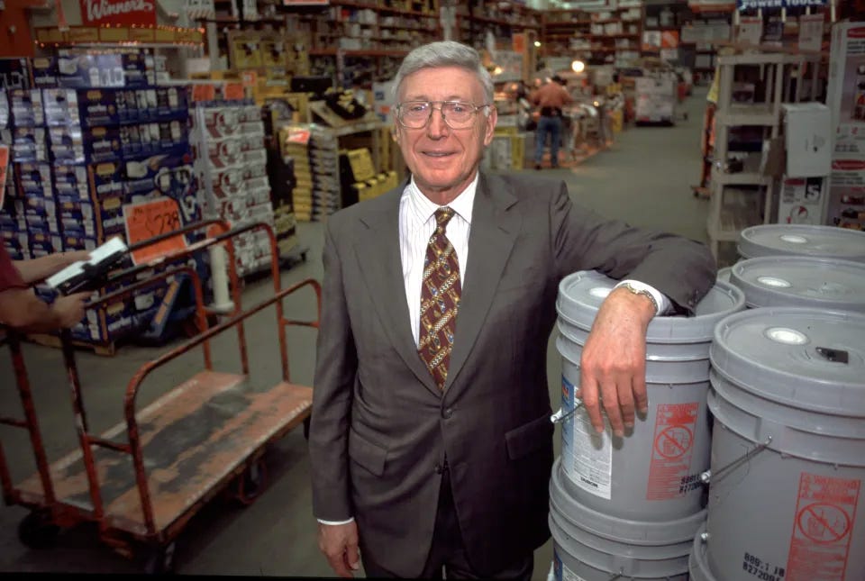 Then-Home Depot CEO Bernie Marcus poses for a portrait in a Home Depot store on October 15, 1998. (Photo by Erik Lesser/Liaison)