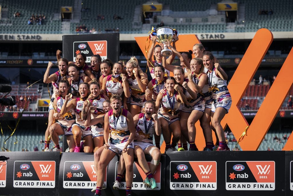 The Brisbane Lions won their first ever AFLW premiership in 2021, on their third attempt. Image: Megan Brewer
