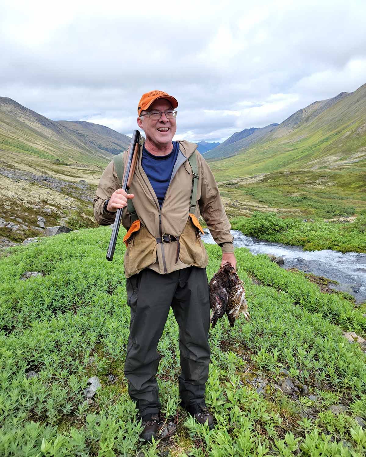 Hank Shaw with willow ptarmigan in Alaska.