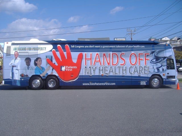 This bus certainly grabs attention driving down the road. It's actually one of two buses that Americans for Prosperity runs throughout the country.