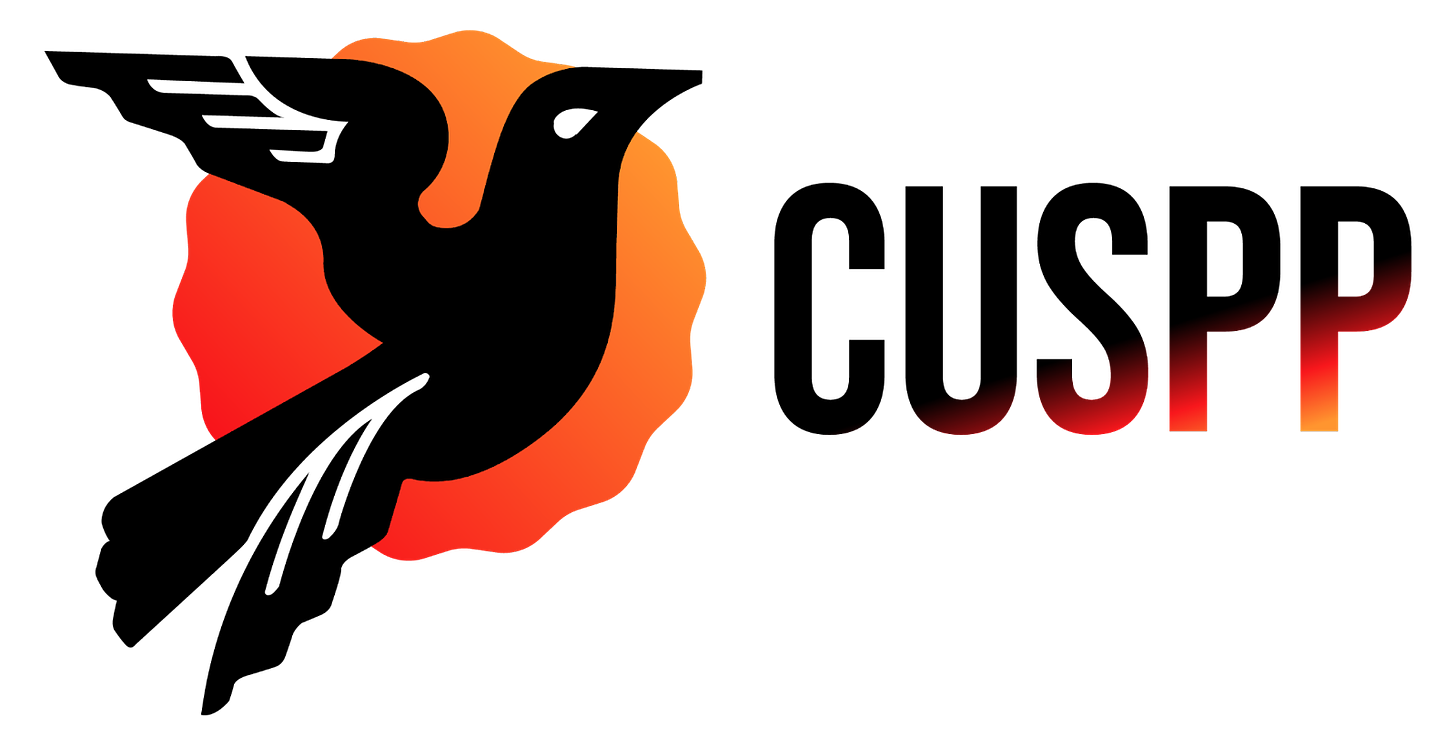 logo for CUSPP includes a black bird silhouette against an orange circle with wavy outline with CUSPP to the right 