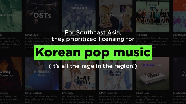 (It’s all the rage in the region!)
For Southeast Asia,
they prioritized licensing for
Korean pop music
 