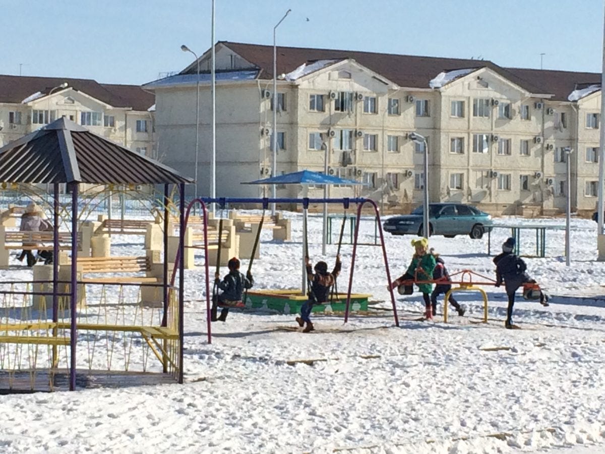 Nurkent in February 2017. this is the residential area that was built in the Khorgos Eastern Gate SEZ. Image: Wade Shepard.