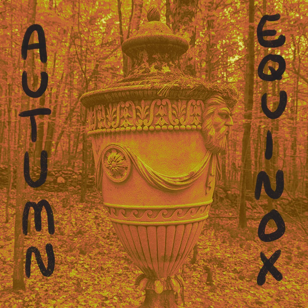 playlist album cover orange tinted photo of a grecian urn that reads autumn equinox