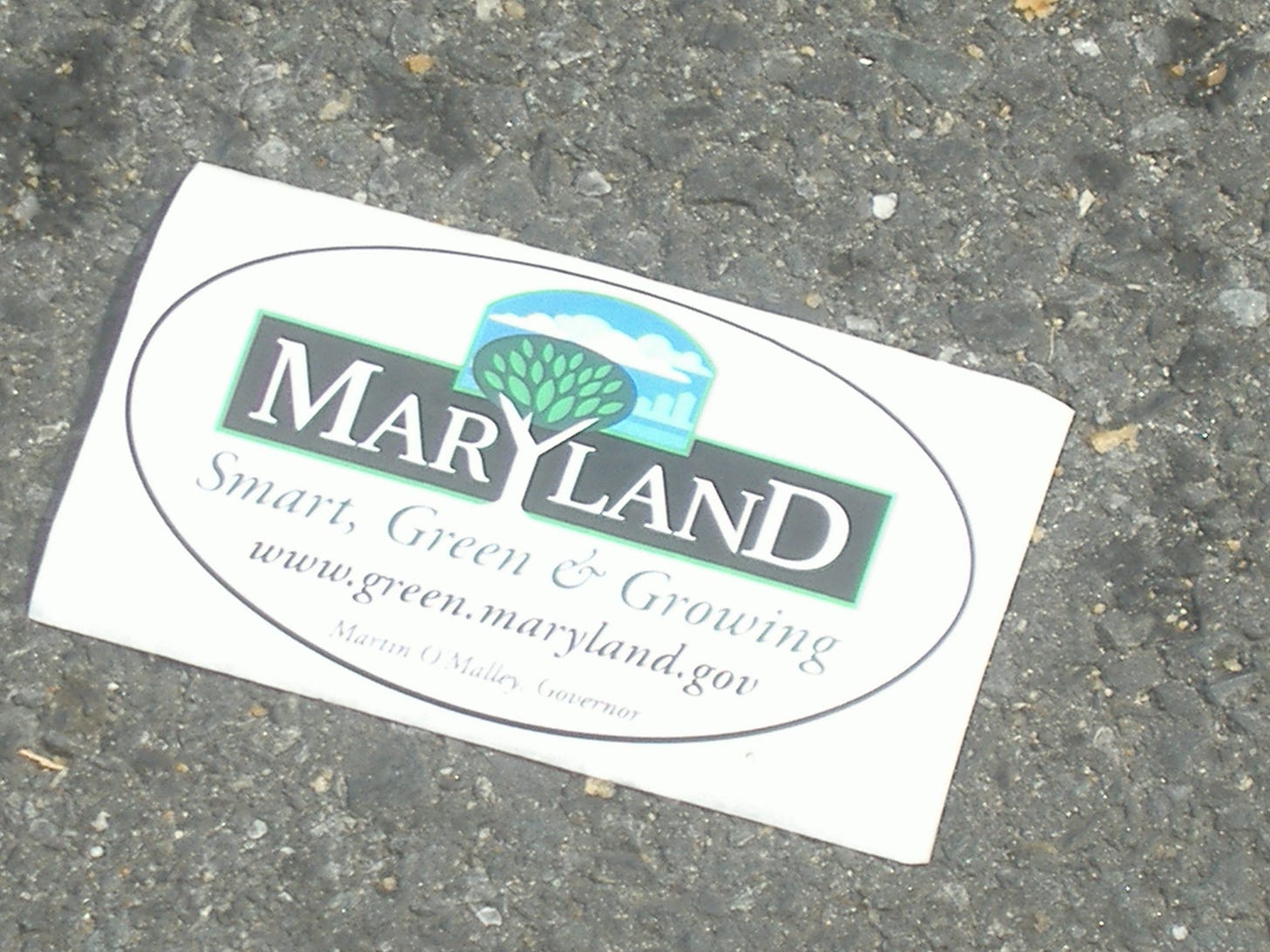 There were a few of these stickers lying around Tawes as well. I haven't seen too much that was smart about the O'Malley Administration's push for green, because the only things which seem to be growing in Maryland are the tax burden, unemployment rate, and size of government.