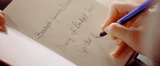 From Bridget Jones's Diary. A shot of Bridget writing in her diary: "Diary of Bridget Jones, Spinster & Loner." From Bridget Jones's Diary. A shot of Bridget writing in her diary: "Diary of Bridget Jones, Spinster & Loner."