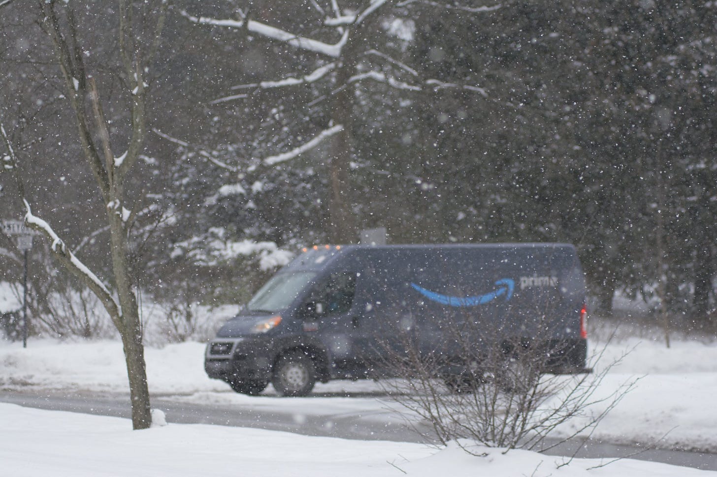 Amazon van in the snow
