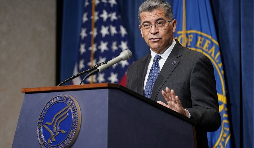 Health and Human Services Secretary Xavier Becerra is shown in this June 28, 2022, file photo in Washington. A federal appellate court in Texas on Aug. 26 ruled in favor of a Catholic health care network that said its religious liberties were infringed by the Biden-Becerra HHS&#39;s requirement that its doctors perform transgender procedures. (AP Photo/Patrick Semansky, File)