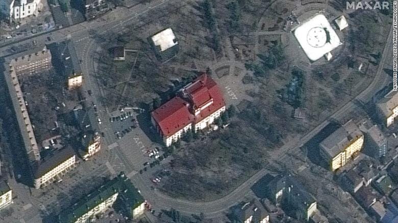 New satellite images from Maxar Technologies show that on Monday, the word &quot;children&quot; was spelled out in Russian in two areas outside the theater that was bombed on Wednesday.