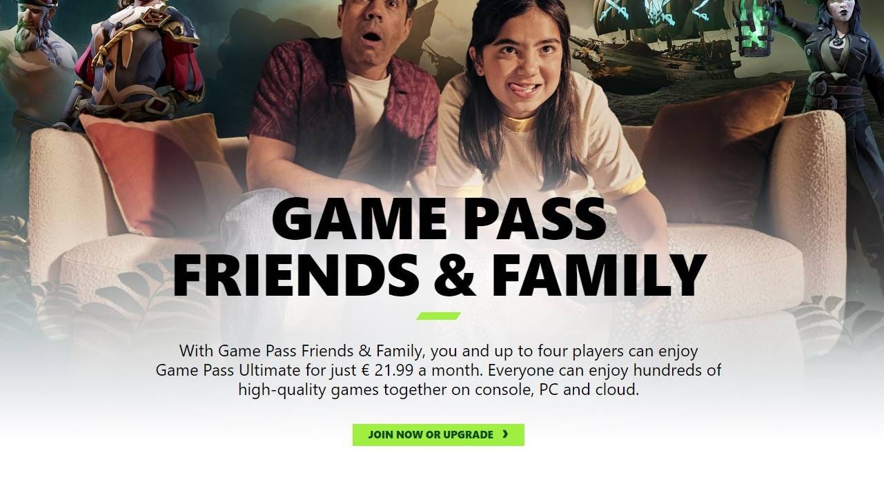 Xbox Game Pass Friends & Family website screenshot