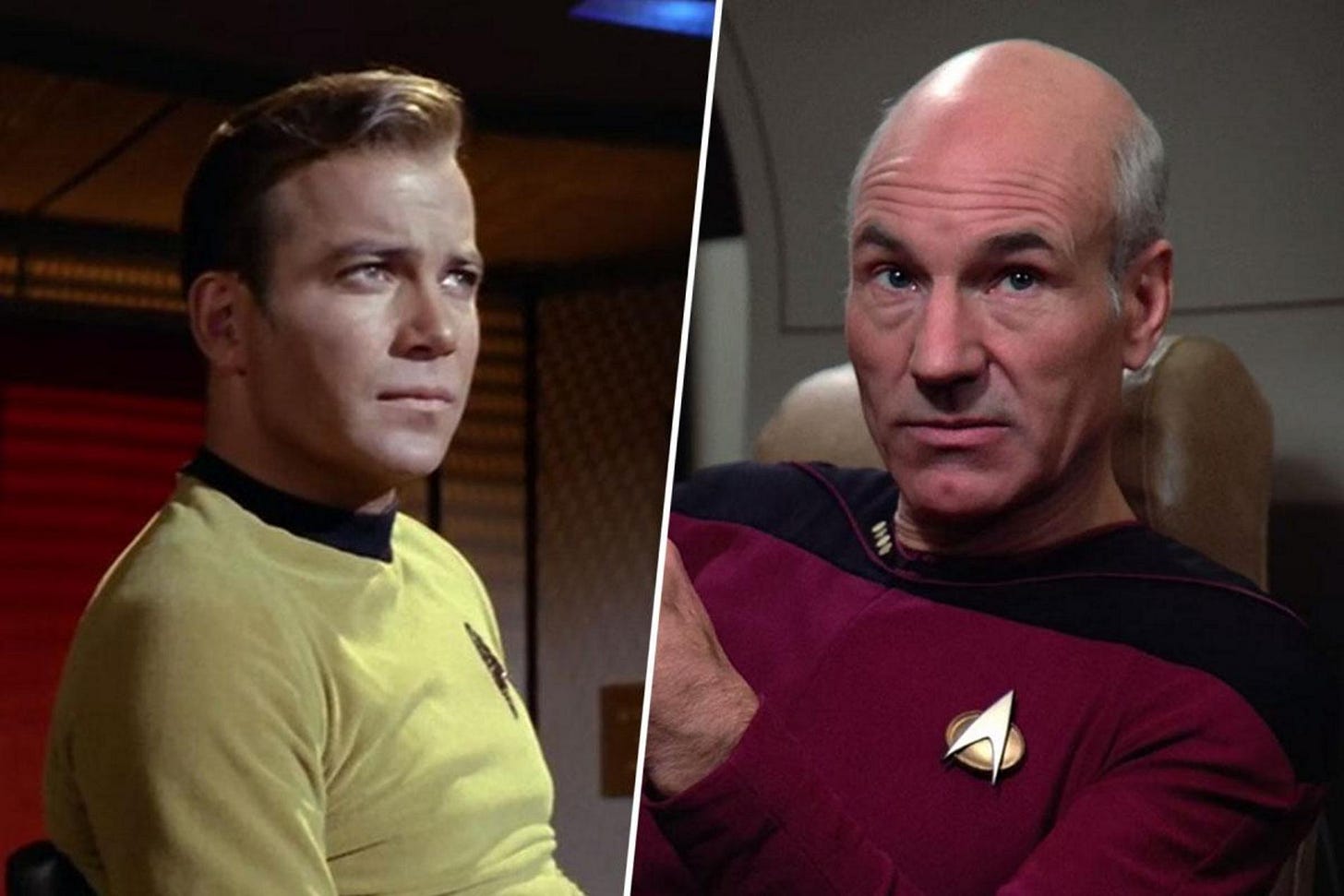 headhots of Captain Kirk and Captain Picard headhots of Captain Kirk and Captain Picard