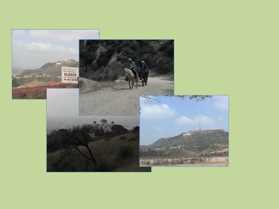 The conquered netting, Horse riders, Griffith Park Observatory and the Hollywood sign