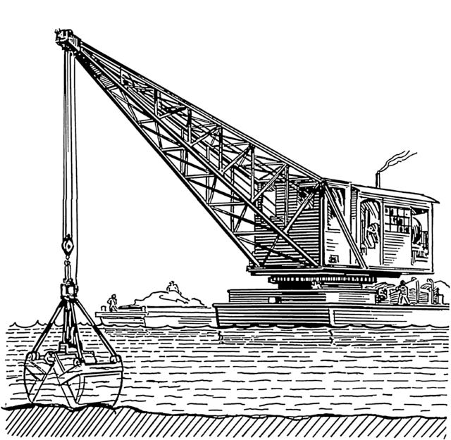 Line art drawing of a dredge from Pearson Scott Foresman via Wikimedia Commons