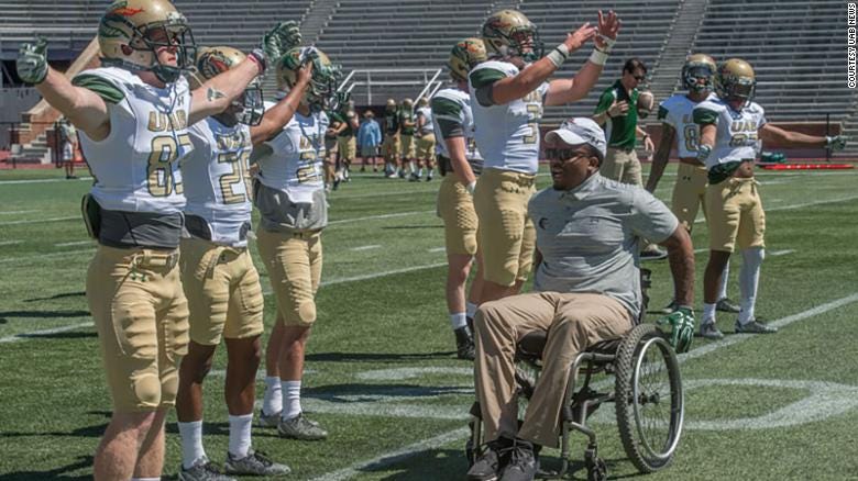 Timothy Alexander was motivating members of the UAB Blazers football team in 2017. He was hired as the team&#39;s director of character development.