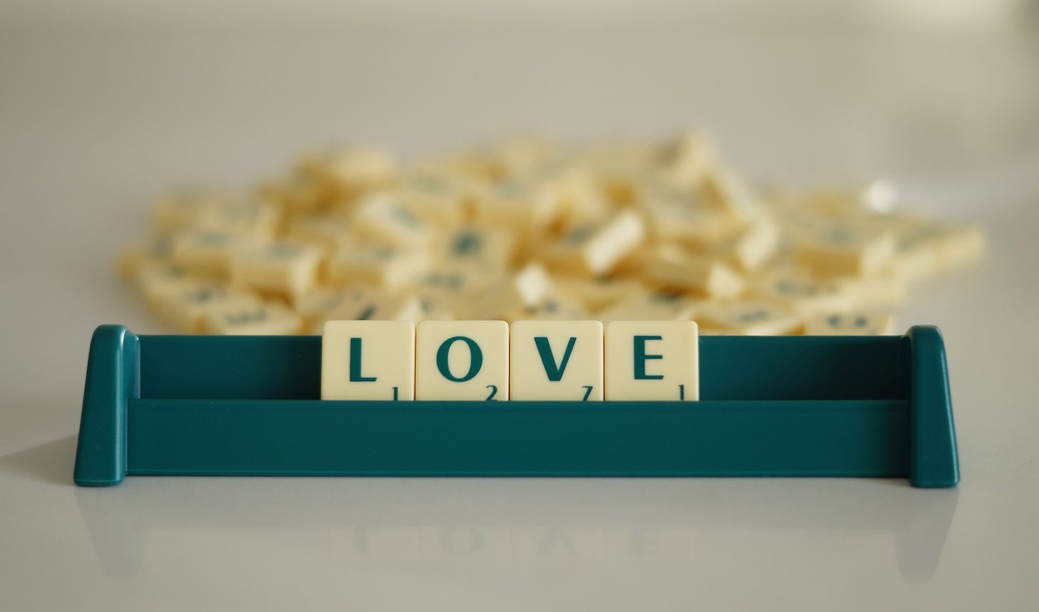 Image of word game saying "love"