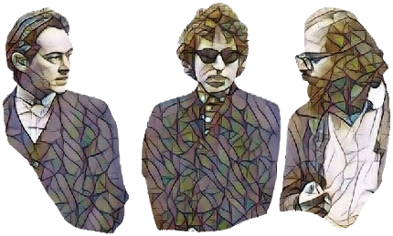 Image of bob dylan with Marshall McClure and Allen ginsberg