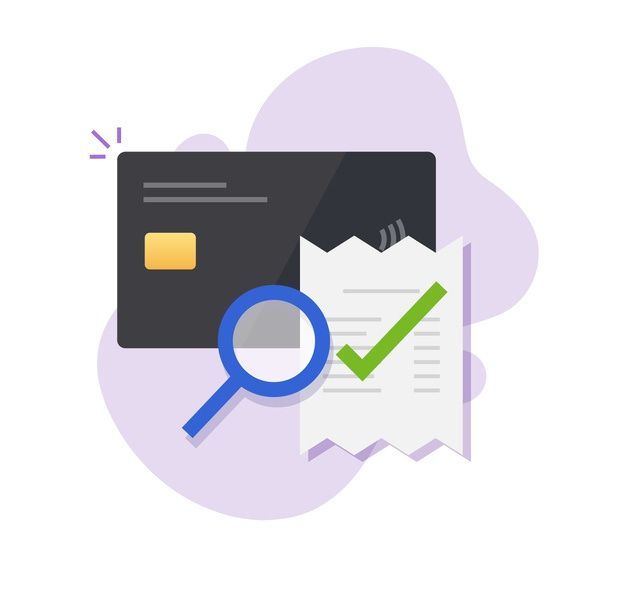 Verificación del pago de la factura de la tarjeta de crédito del banco,  auditoría del icono de transacción de fraude de dinero digital | Vector  Premium