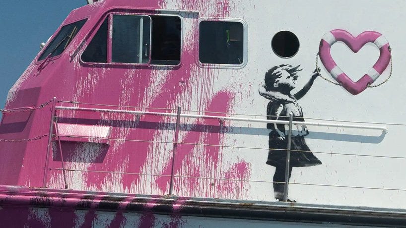 banksy funds 'louise michel' rescue boat to help refugees crossing the mediterranean
