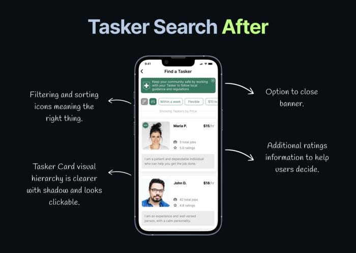 An After picture showing suggestions on how Tasker Search can be better.