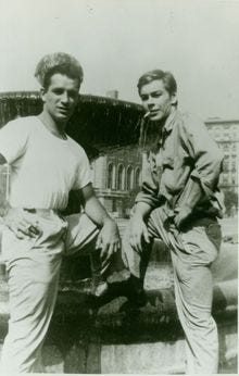 Jack Kerouac standing next to Lucien Carr.