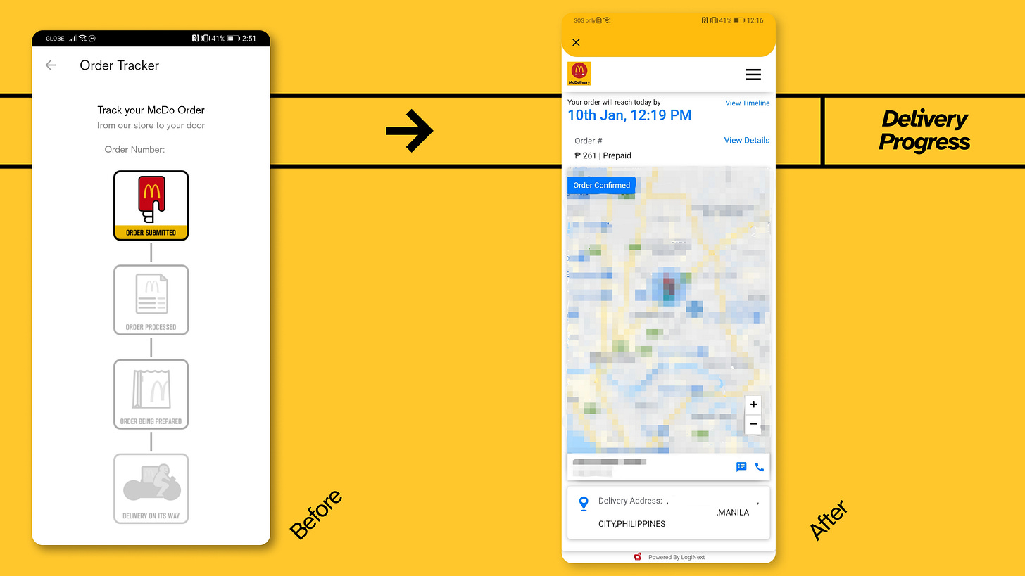 Two screenshots showing the changes of the Order Tracker. Left: Old, Right: New