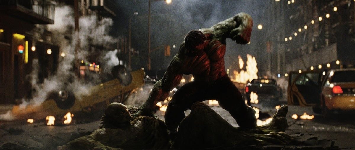 Still from The Incredible Hulk of Hulk fighting.