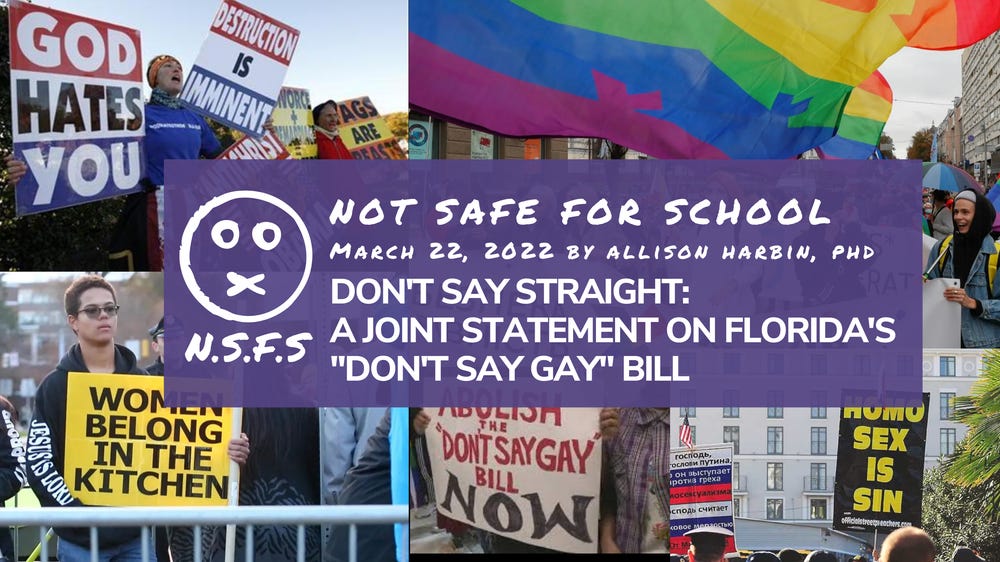 Not Safe for School: Don't Say Straight: A Joint Statement on Florida's Don't Say Gay Bill