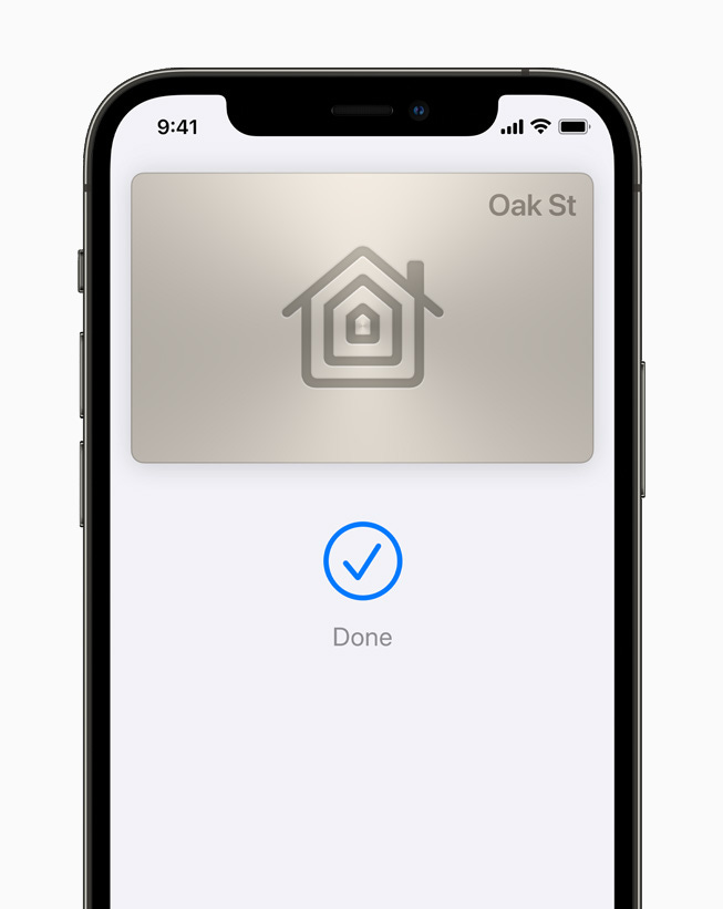 A digital home key displayed in Apple Wallet on iPhone 12 Pro.