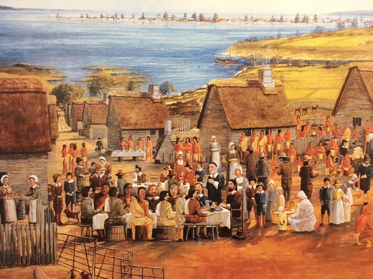"The First Thanksgiving, 1621" - A Painting by Karen Rinaldo - Plymouth 400, Inc.