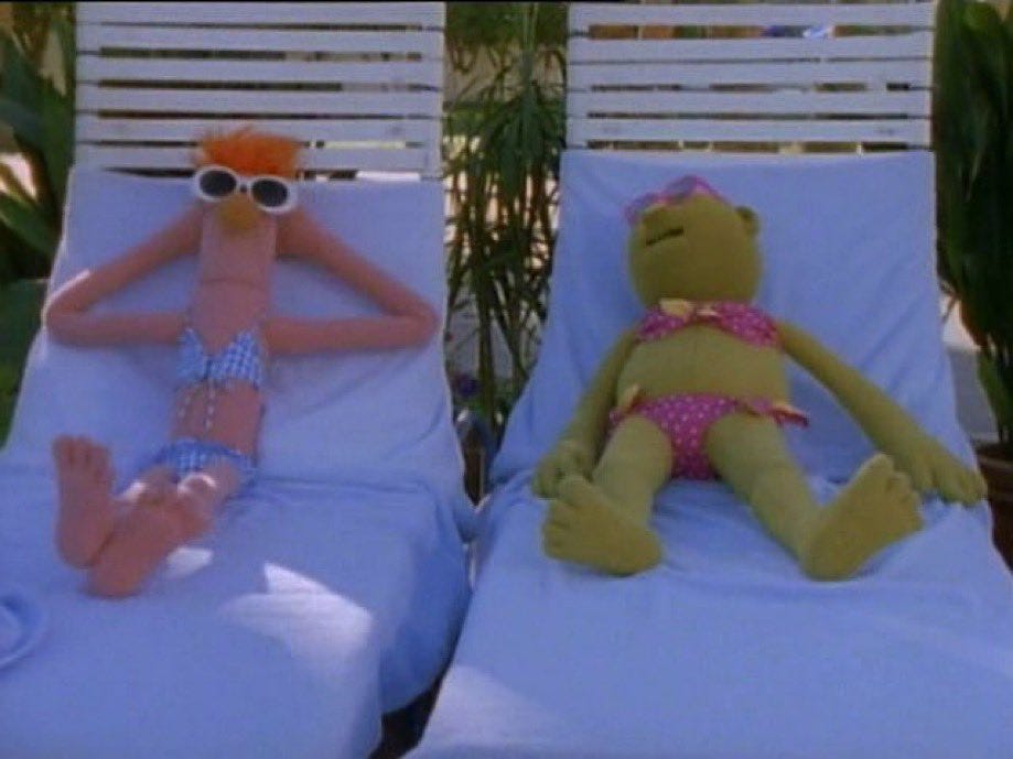 Bunsen and Beaker wearing bikinis from Muppets Tonight